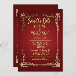 Burgandy and Golden 3D Text Effect Save the Date Invitation