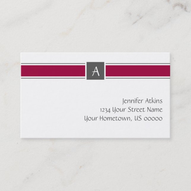 Burgandy and Grey Monogram Business Card (Front)