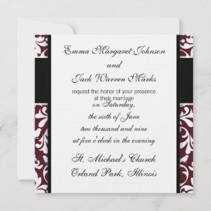 burgandy and white bird damask ornate  design invitation