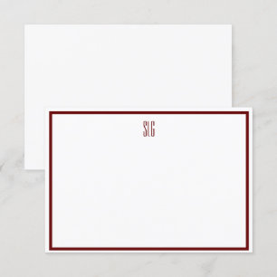 Burgandy and White Monogrammed Flat Note Card