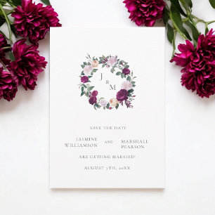Burgandy florals elegant save the date  invitation