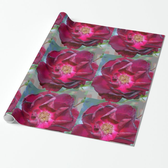 Burgandy Flower Wrapping Paper-Design 2 Paper (Unrolled)