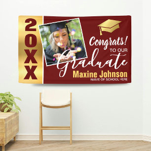 Burgandy & Gold Class of 2025 Photo Graduation Banner