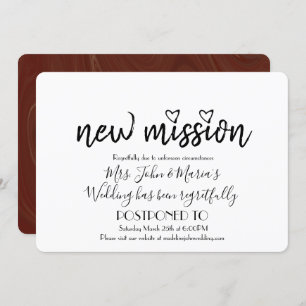 Burgandy Marble New Mission Wedding Date Change Invitation