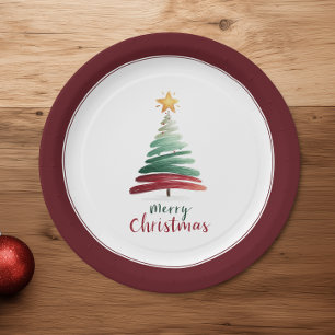 Burgandy Modern Minimalist Christmas Tree  Paper Plate