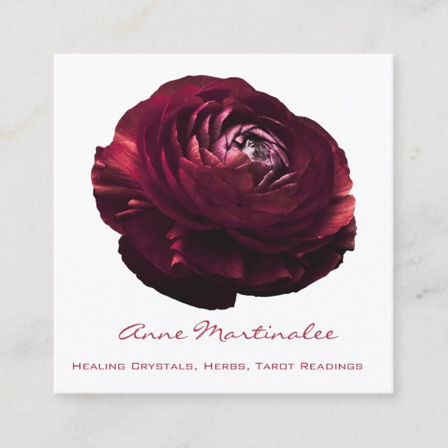 Burgandy Pink Flower Square Business Card (Front)