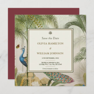 Burgandy Square Tropical Peacock Palm Save The Date