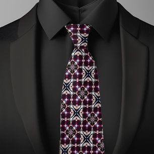 Burgandy Squares and X Pattern Necktie
