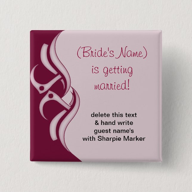 Burgandy Wedding Bridal Shower Name Pins (Front)