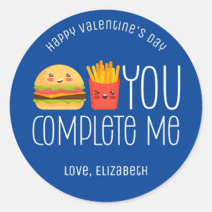 Burger and Fries Funny Cute Best Friend Valentine Classic Round Sticker
