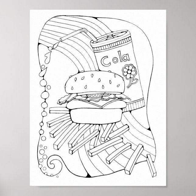 Burger Art Colouring Page Art Poster (Front)