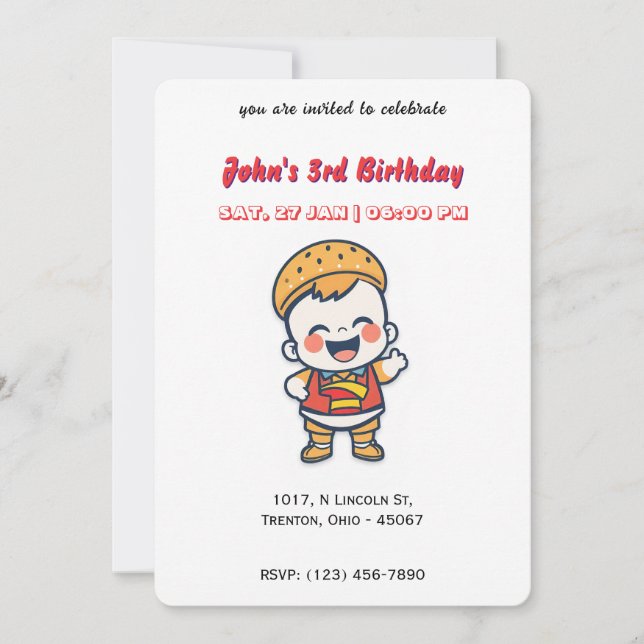 Burger Baby Personalised Birthday  Invitation (Front)