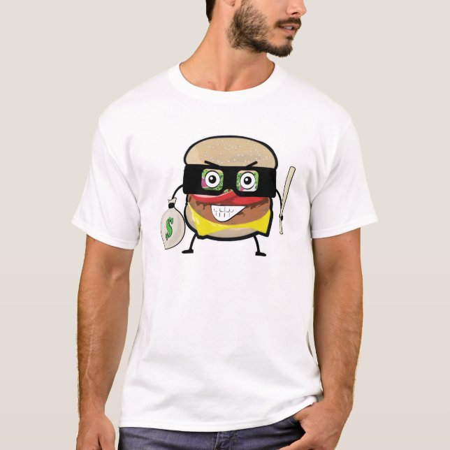 Burger Bandit - Funny Character Illustration  T-Shirt (Front)