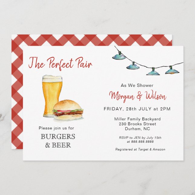 Burger & Beer Couples shower invitation (Front/Back)