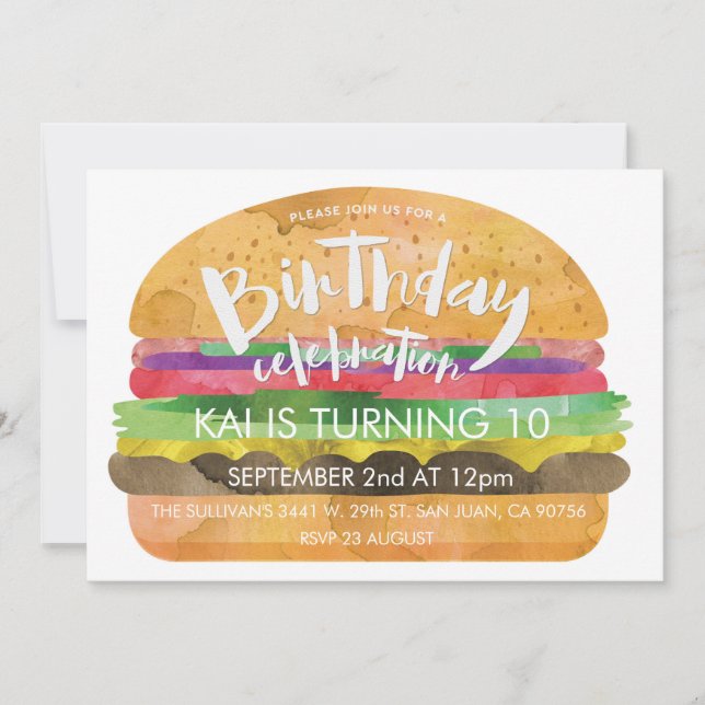 Burger Birthday Celebration Party Invitation (Front)
