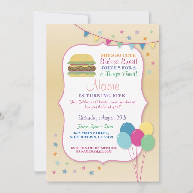 Burger Birthday Party Any Age Birthday Invite (Front)