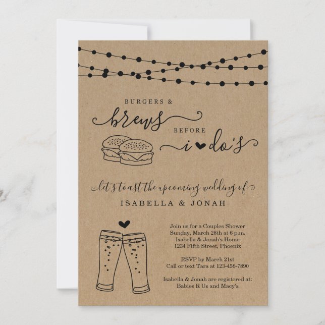 Burger & Brews Before I Do's Couples Bridal Shower Invitation (Front)