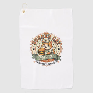 Burger Cat Mascot Cat Fast Food Mascot Cat Vintage Golf Towel