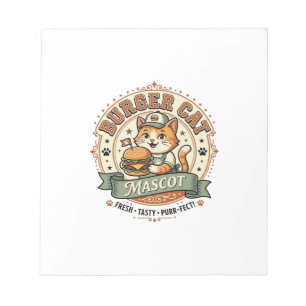 Burger Cat Mascot Cat Fast Food Mascot Cat Vintage Notepad