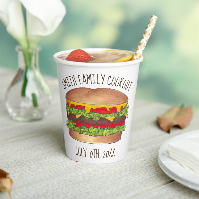 Burger Cheeseburger Reunion Picnic Cookout Party Paper Cups (Insitu)