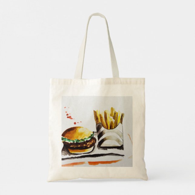 Burger & French Fries Original Water Colour Tote Bag (Back)