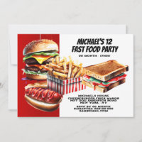 Burger fries hotdog fast food party red