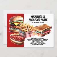 Burger fries hotdog fast food party red