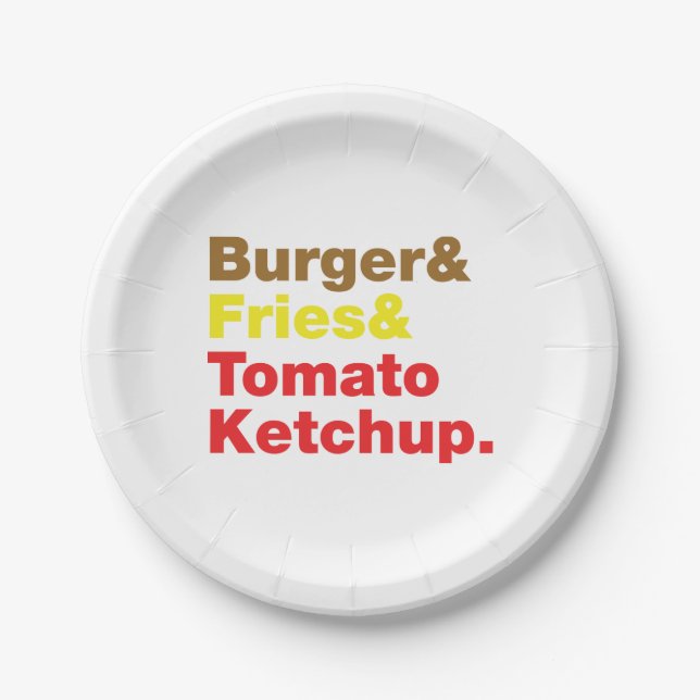 Burger & Fries & Tomato Ketchup. Paper Plate (Front)