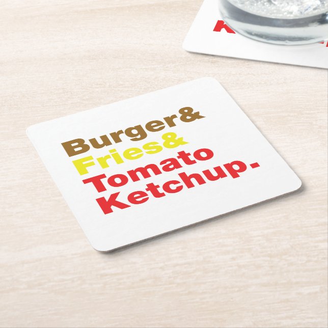 Burger & Fries & Tomato Ketchup. Square Paper Coaster (Angled)