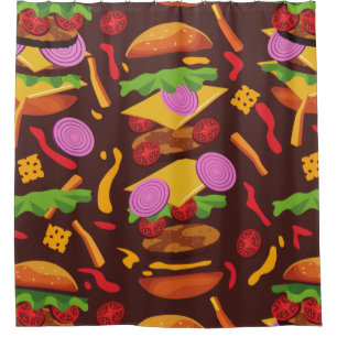 burger hamburger cheeseburger brown shower curtain