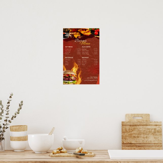 Burger Menu Poster – Modern Restaurant Menu Design (Kitchen)