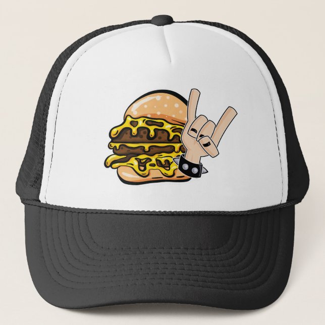 Burger Metal Trucker Hat  (Front)