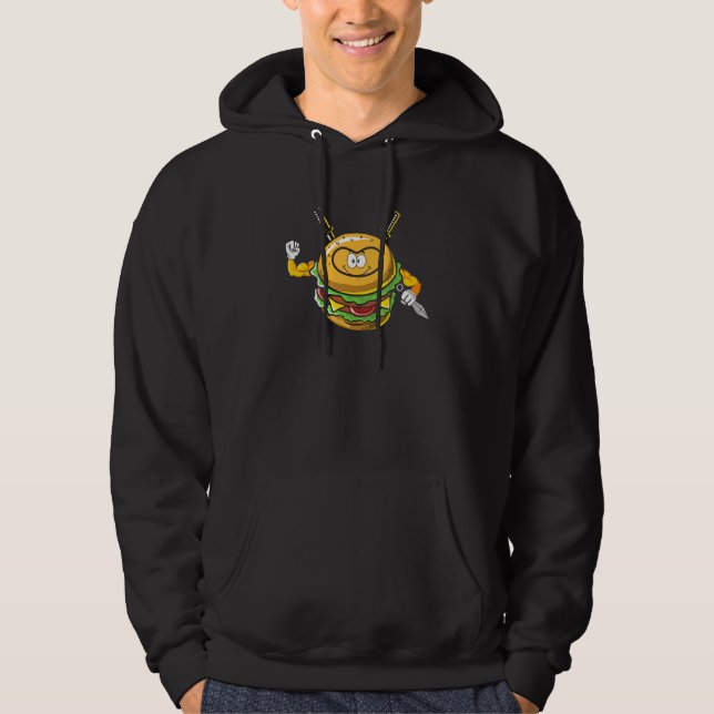 Burger Ninja Cheeseburger Warrior Assassin Barbecu Hoodie (Front)