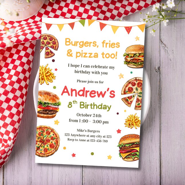 Burger & Pizza Birthday Foodie Birthday Fast Food Invitation (Creator Uploaded)
