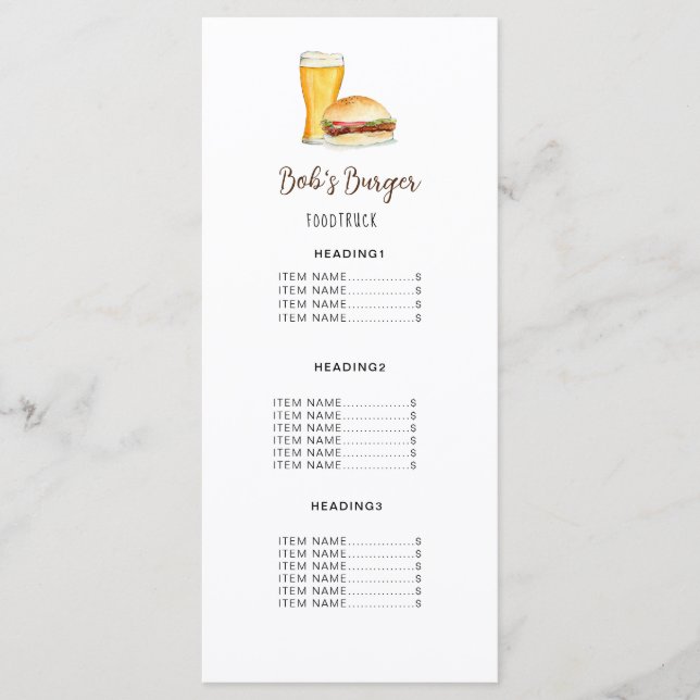 Burger Restaurant/ Food truck Menu Card (Front)