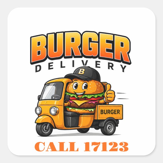 🍔 Burger Restaurant Staff Delivery Crew 🍔 Square Sticker (Front)