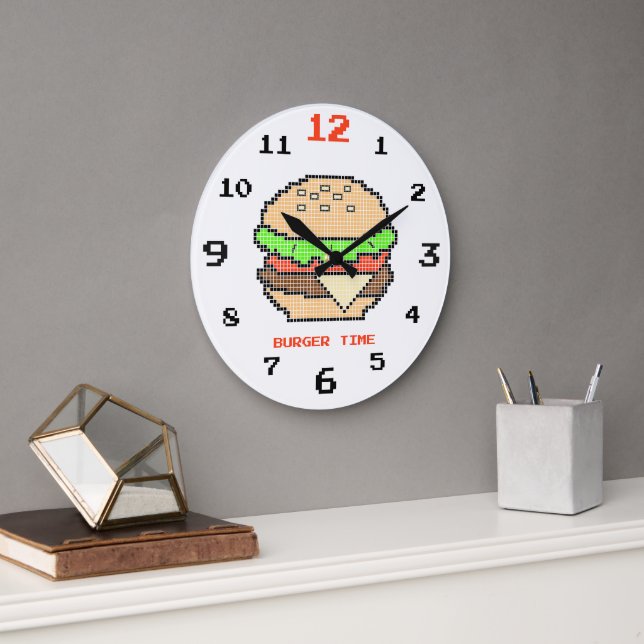 Burger Time – Pixel Art Design Large Clock (Office)