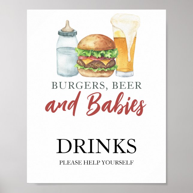 Burgers and Babies Baby shower Drinks Poster (Front)