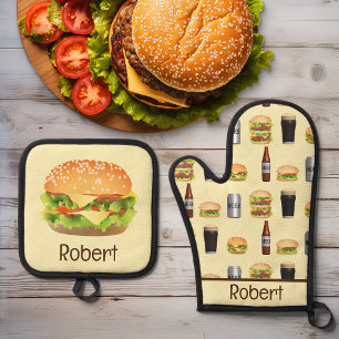 Burgers and Beers Oven Mitt & Pot Holder Set
