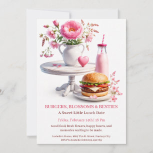 Burgers and Blooms Valentine Lunch Party  Invitation