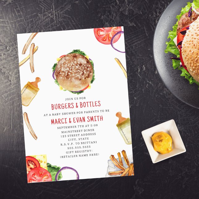 Burgers and Bottles Hamburger Baby Shower Invitation (Creator Uploaded)