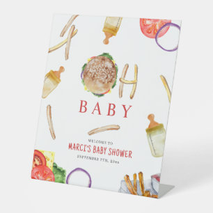 Burgers and Bottles Oh Baby Shower Welcome  Pedestal Sign