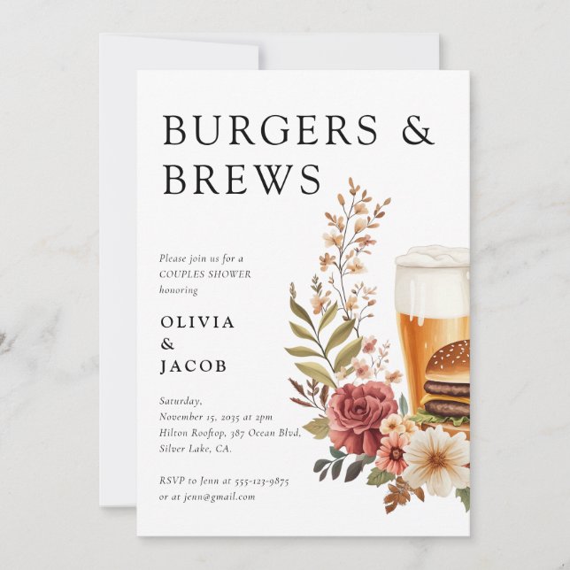Burgers and Brews Couples Shower Invitation (Front)