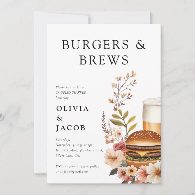 Burgers and Brews Couples Shower Invitation (Front)