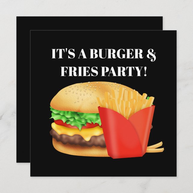 Burgers and Fries party cute invitation (Front/Back)
