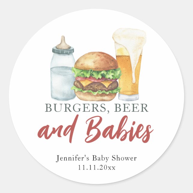 Burgers, Beer and Babies - Baby shower Classic Round Sticker (Front)