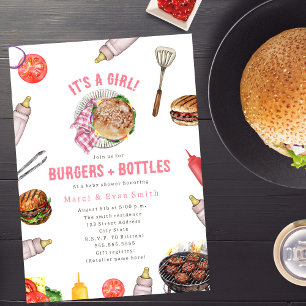 Burgers + Bottles Cookout Girl Baby Shower  Invitation