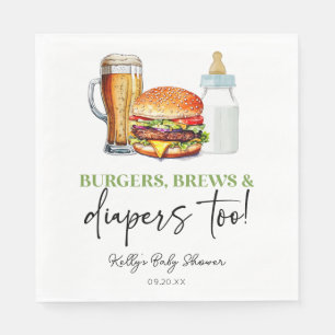 Burgers Brews and Diapers Too! Baby Shower Napkin