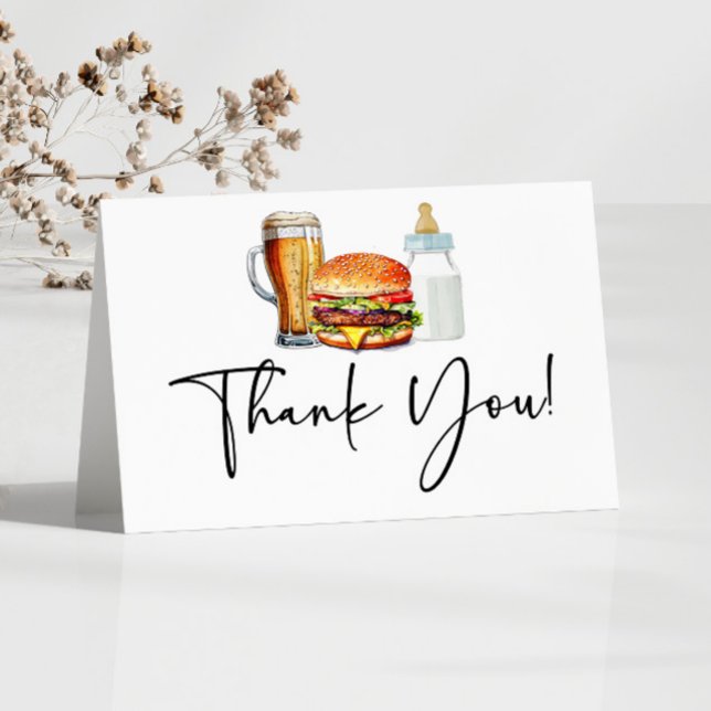 Burgers Brews and Diapers Too! Baby Shower Thank You Card (Creator Uploaded)
