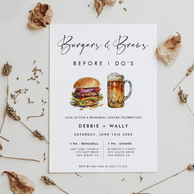Burgers & Brews Before I Do's Rehearsal Dinner Invitation (Creator Uploaded)